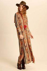 Yacamim Striped Print Long Shirt with Side Slits