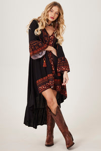 Yacamim D27 Black Printed Mullet Dress with 3/8 Sleeves