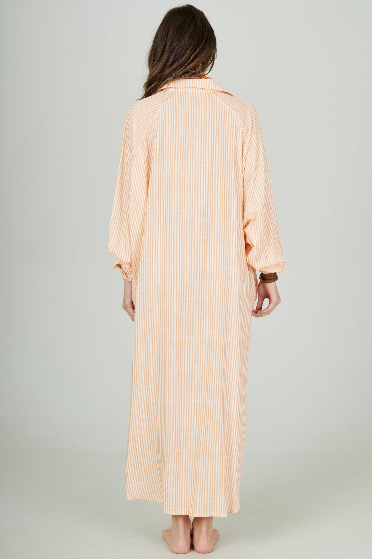 Yacamim L4 Striped Orange Long Loose Shirt