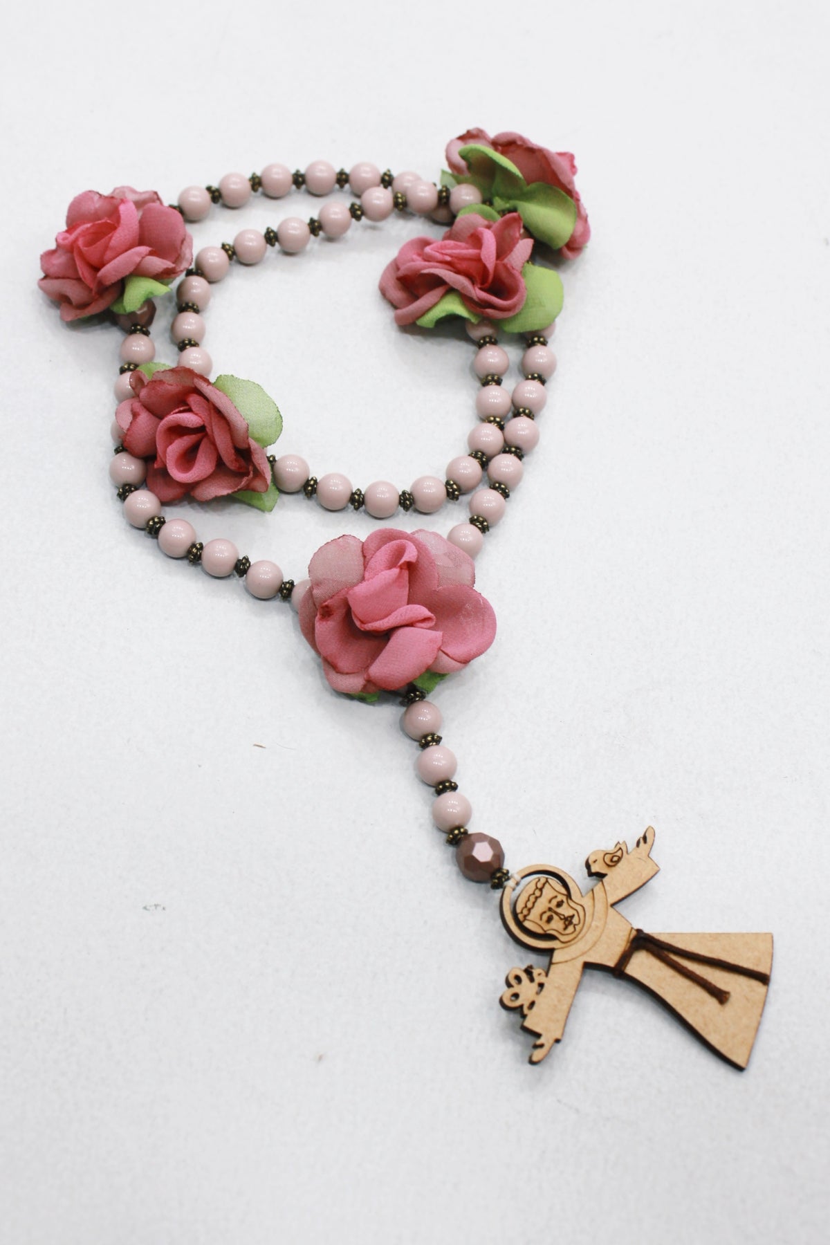 Yacamim Antique Rose St Francis of Assisi Rosary Necklace #556