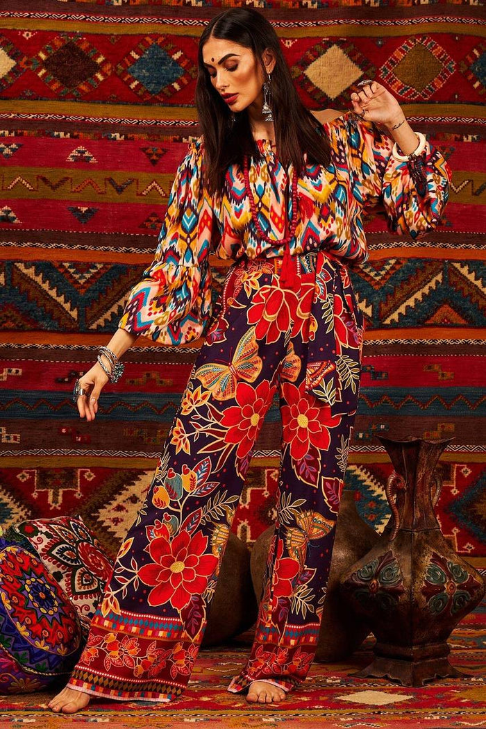 Yacamim Printed Fabric Belt Trousers