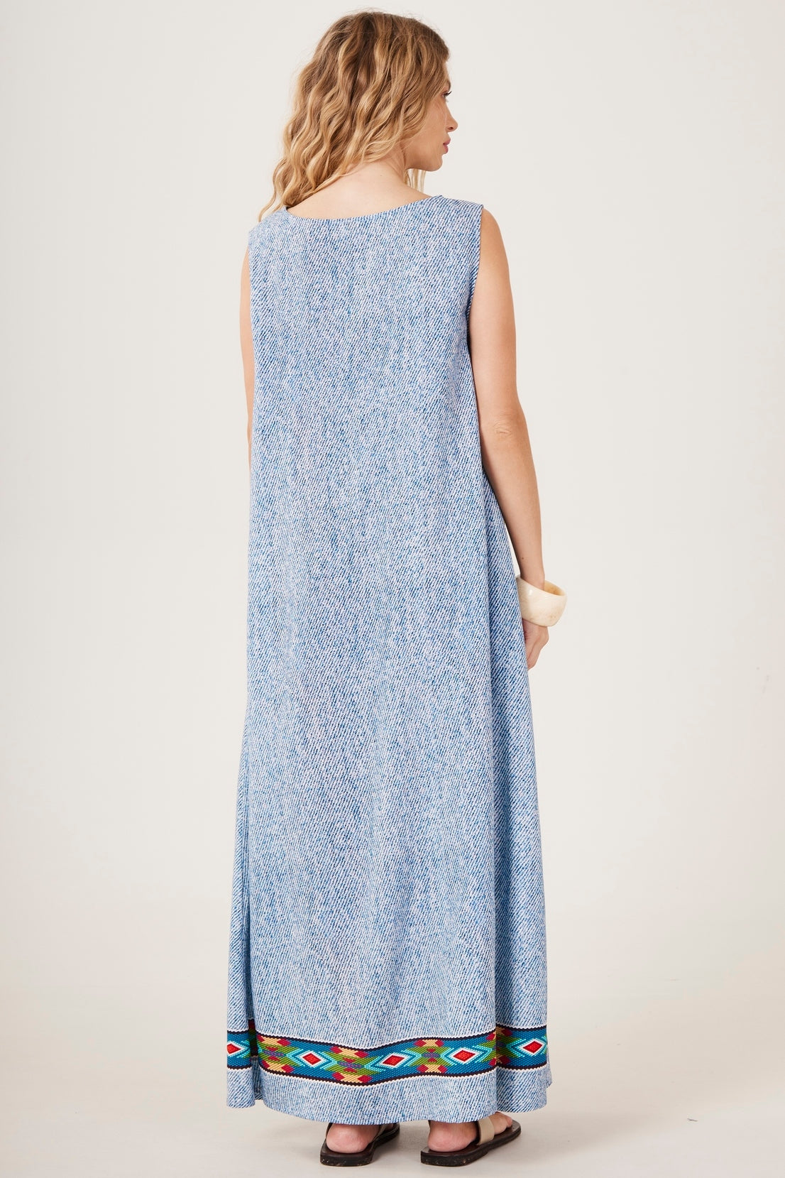 Blue Sleeveless Long Dress with Macaw Print Yacamim C7