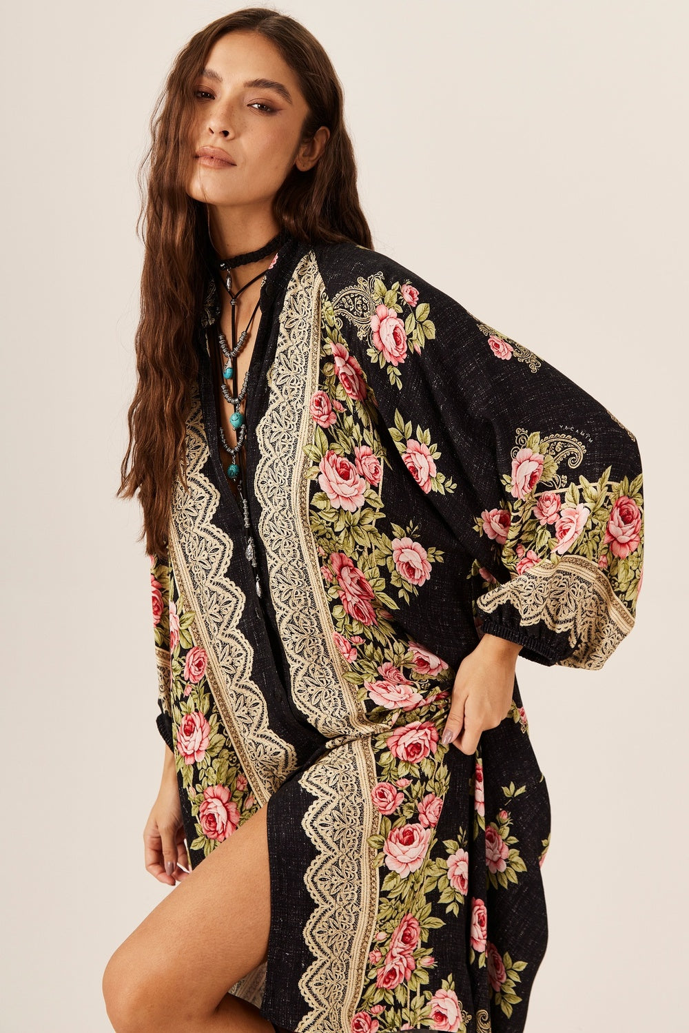 Yacamim Long Black Printed Shirt L5