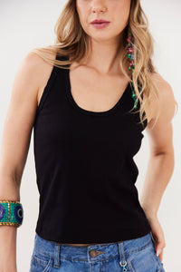 Yacamim Black Ribbed Tank Top A19