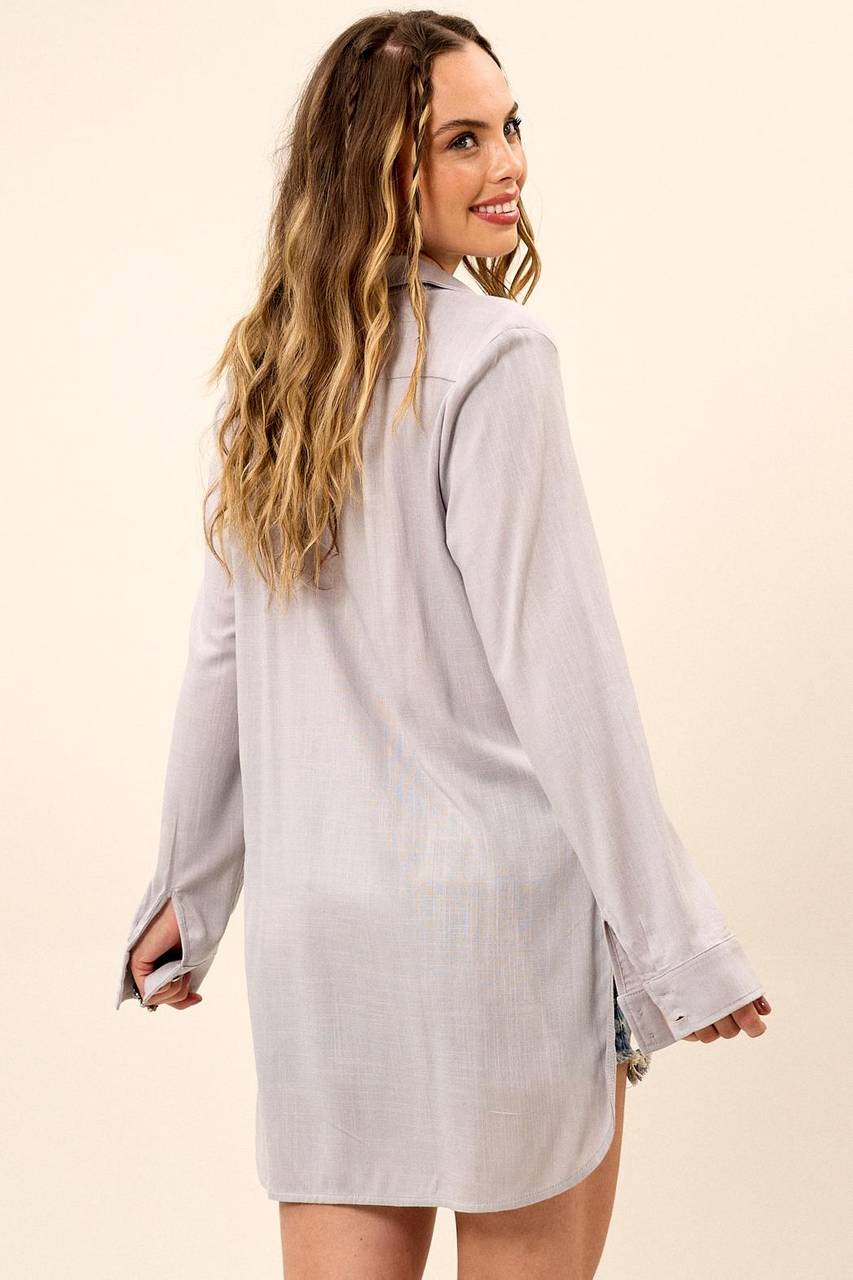 Yacamim Light Grey Short-Sleeve High-Low Shirt N1