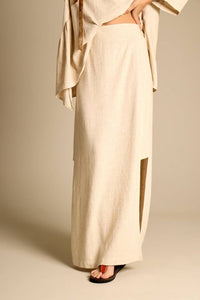Yacamim Long Linen Skirt with Slits Beige G1
