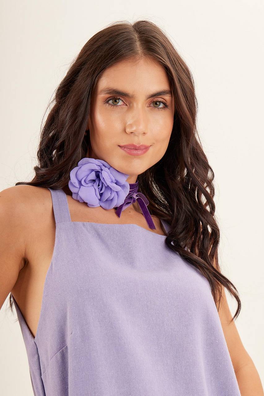 Yacamim Light Purple Linen Long Dress with Straps