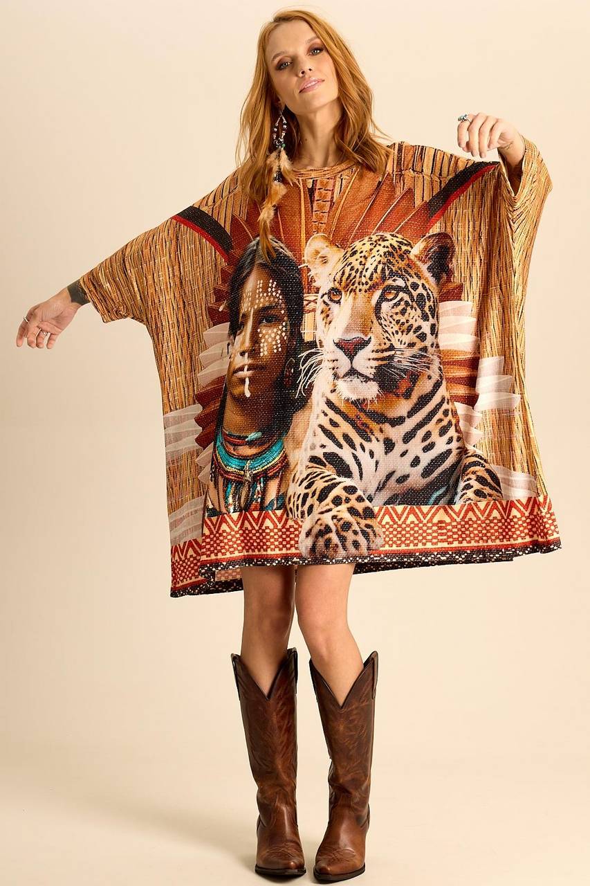 Loose Tunic with 3/8 Sleeves Exclusive Indigenous Yacamim B21 Print