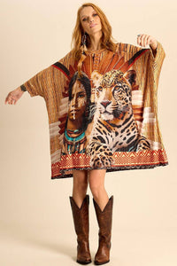 Loose Tunic with 3/8 Sleeves Exclusive Indigenous Yacamim B21 Print