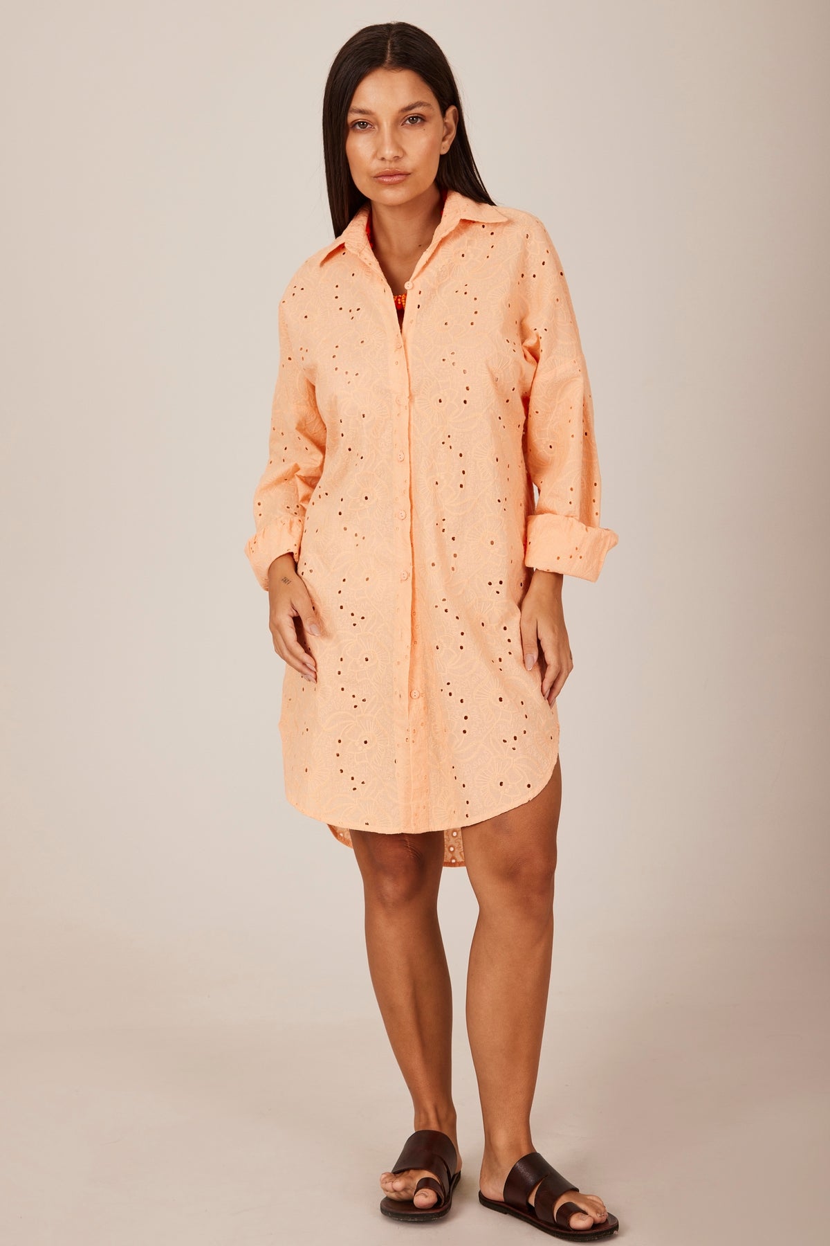 Classic Broderie Extended Chemise Light Orange Yacamim M5