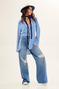 Yacamim Blue High-Waisted Wide-Leg Jeans G10