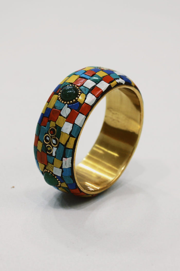Pulseira Bracelete De Metal Com Pedras Yacamim #575