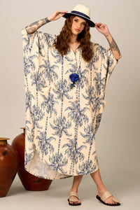 Beige Long Shirt Yacamim N10 Palm Tree Print