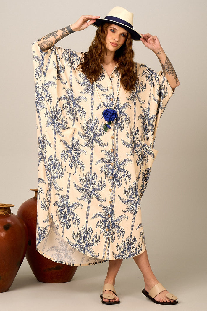 Beige Long Shirt Yacamim N10 Palm Tree Print