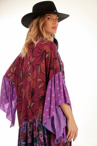 Short Chemise Dress with Asymmetrical Ruffles Purple Patchwork Yacamim<br />
<p>
</p>
