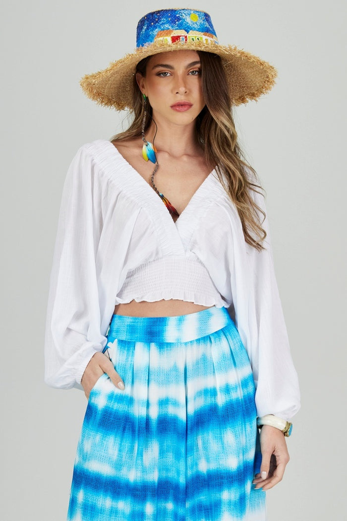 Yacamim Q2 Bahêa Collection White Off-The-Shoulder Cropped Tunic