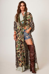 Yacamim K8 Green Patchwork Print Long Shirt Dress