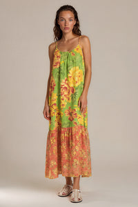 Vestido Midi De Alças Reguláveis Verde Patchwork Yacamim C29