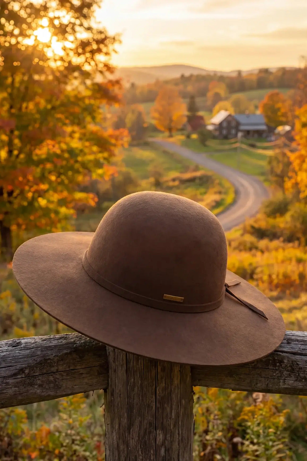 Yacamim Round Felt Hat with Brown Felt Band #1104