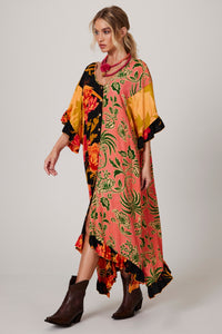 Yacamim J6 Loose Orange Printed Patchwork Kaftan