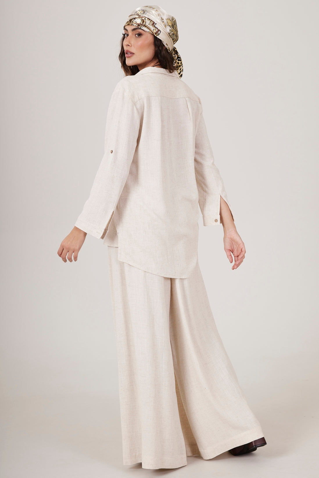 Yacamim A1 Plain Beige Wide-Leg Trousers Without Pockets