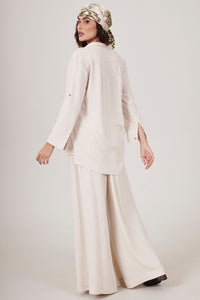 Yacamim A1 Plain Beige Wide-Leg Trousers Without Pockets