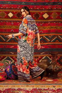 Yacamim Long Jumpsuit with Short Sleeves Animal Print