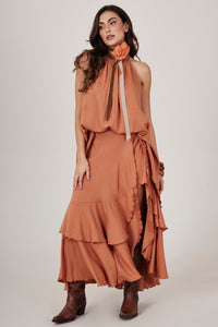 Yacamim Light Brown Ruffled Long Skirt A9