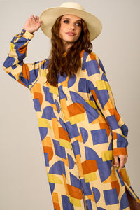 Yacamim P4 Long Loose Geometric Print Chemise