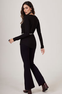 Calça Flare Sem Bolsos Preta Yacamim H7/8 Liso