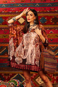 Loose Blouse with Tight Cuffs Brown Elephant Print Yacamim
