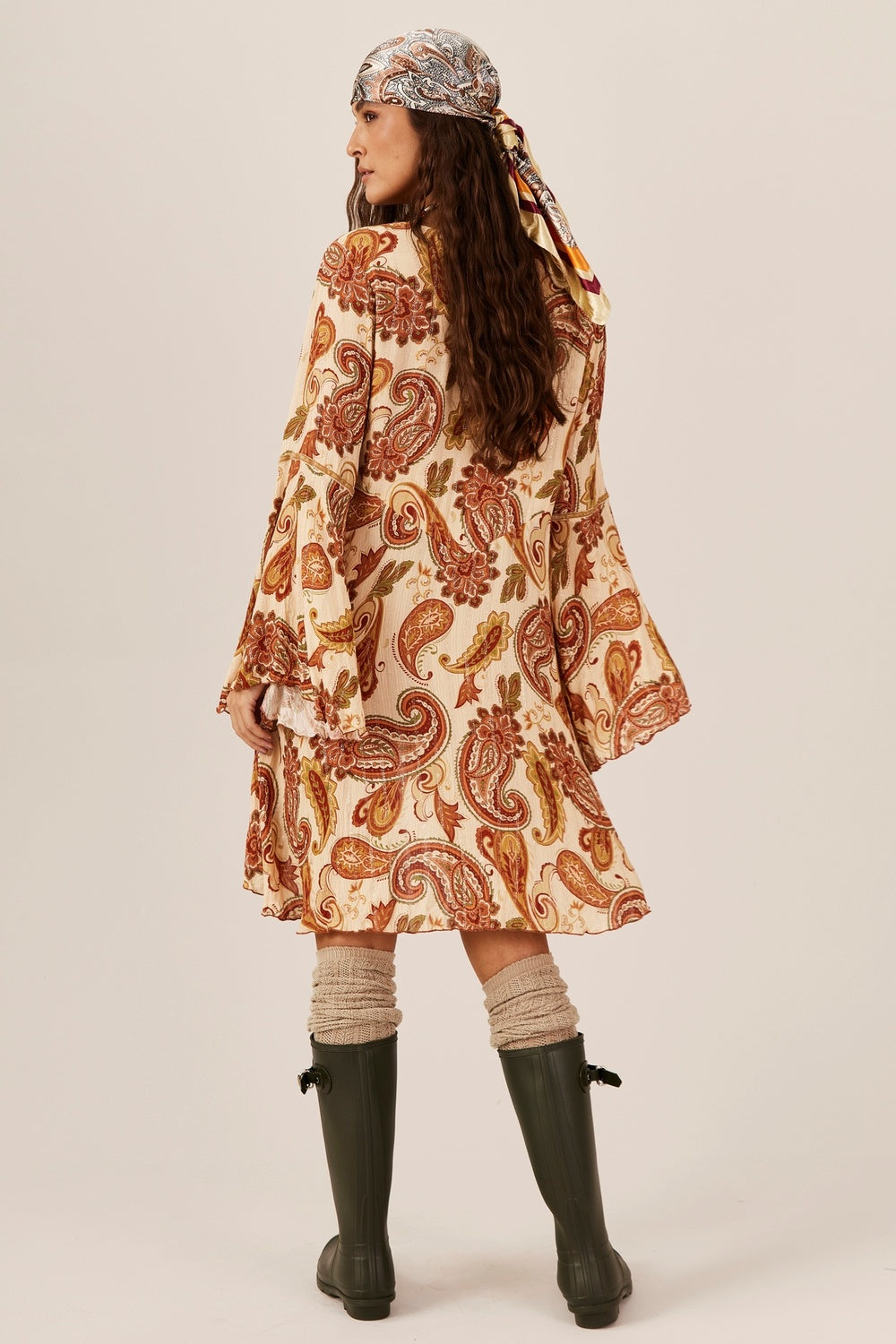 Yacamim N7 Beige Paisley Print Lurex Mullet Shirt