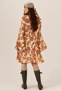 Yacamim N7 Beige Paisley Print Lurex Mullet Shirt