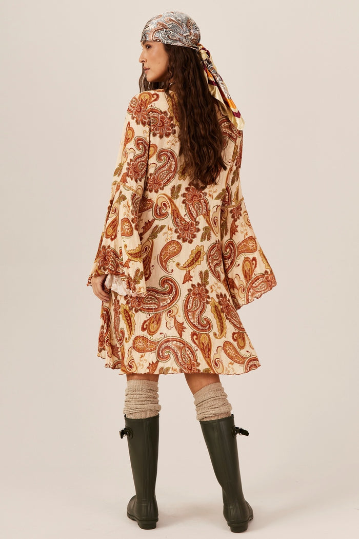 Yacamim N7 Beige Paisley Print Lurex Mullet Shirt