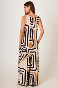 Yacamim O10 Beige Printed Pantaloon Jersey Sleeveless Jumpsuit