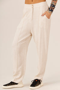 Yacamim A10 Beige Viscose Linen Tailored Trousers