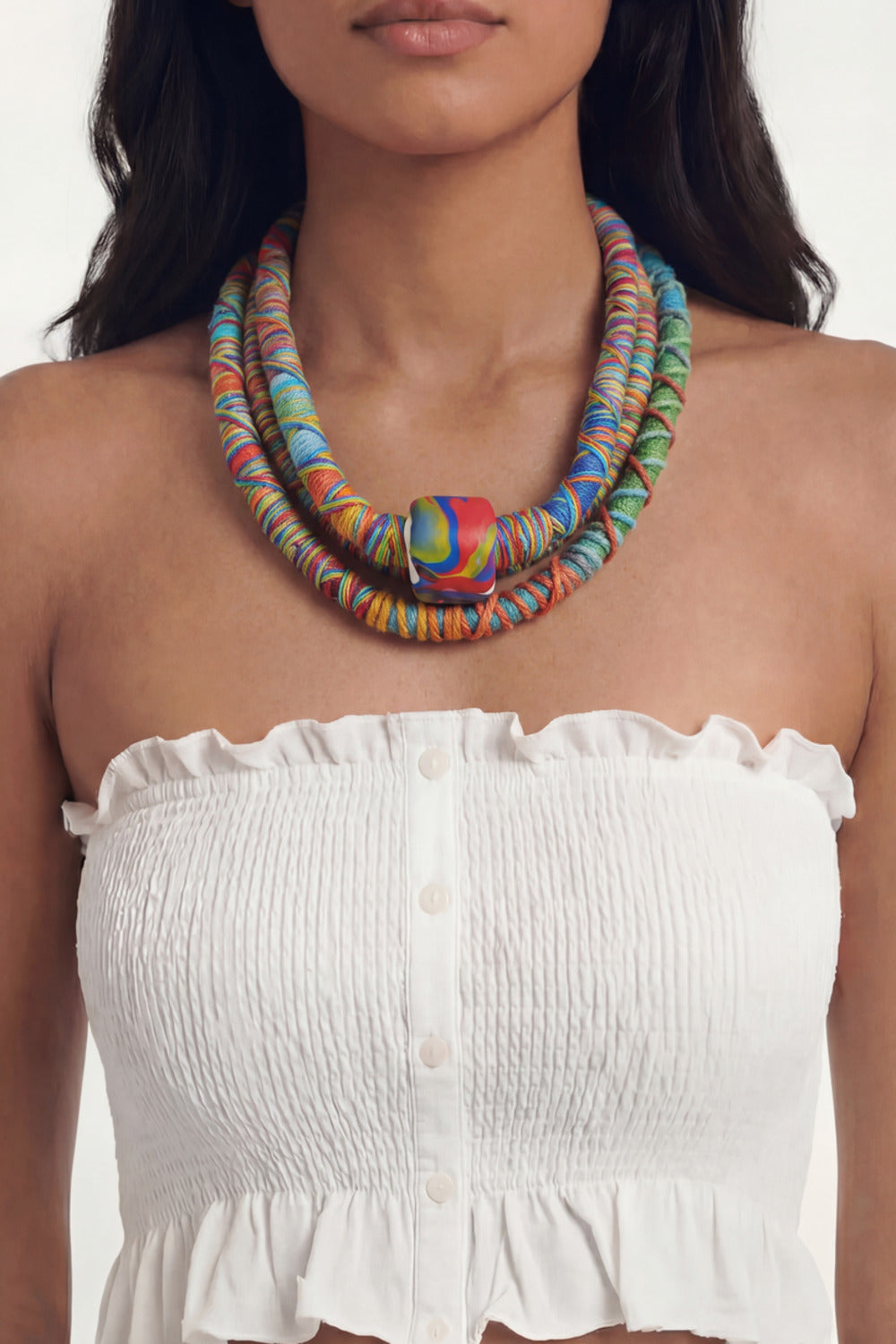 Handmade Necklace with Colorful Cords and Yacamim Dough #1066<br />
