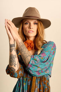Teal Long Dress with Pom-pom Drawstrings Patchwork Yacamim
