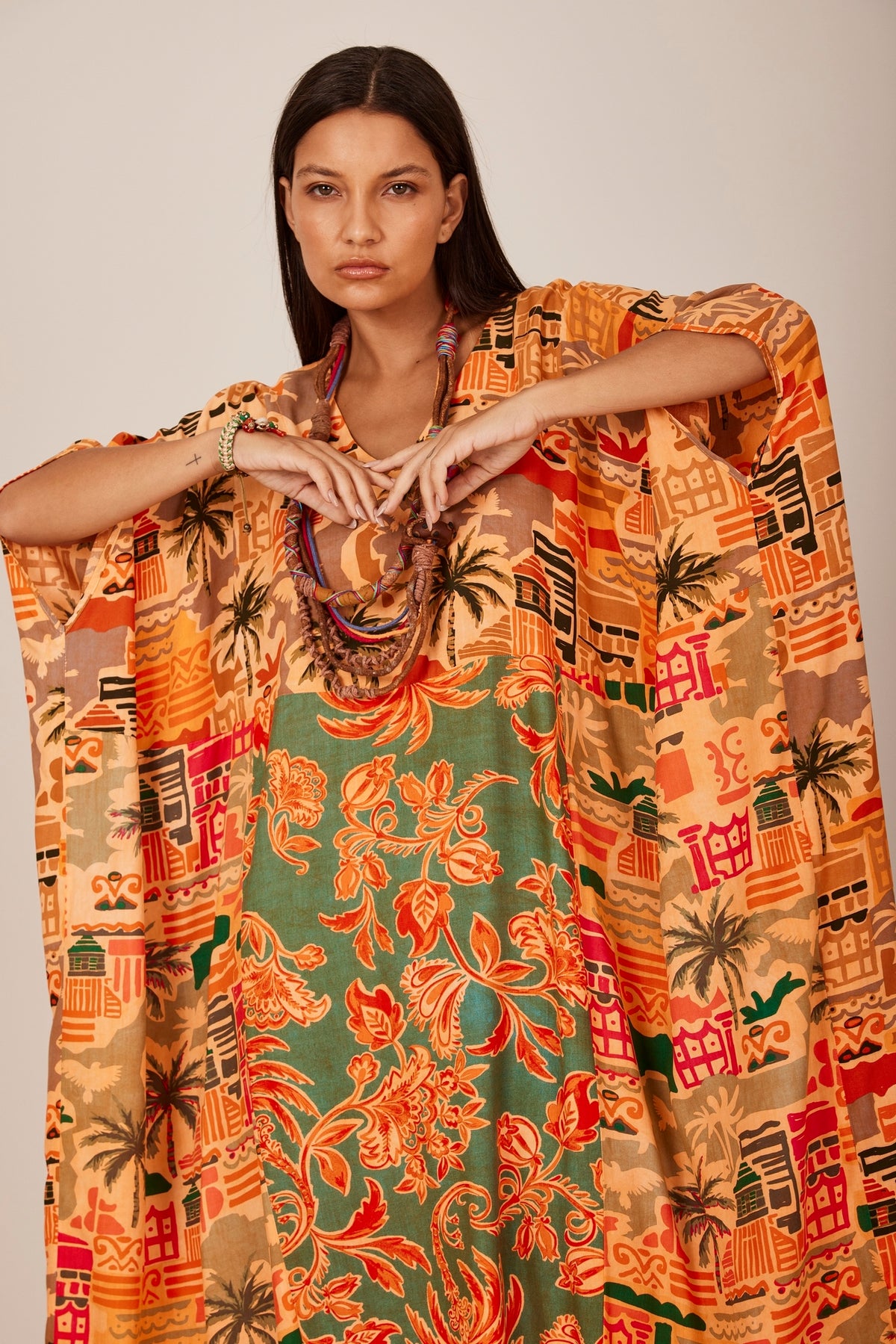 Yacamim J9 Orange Patchwork Long Kaftan