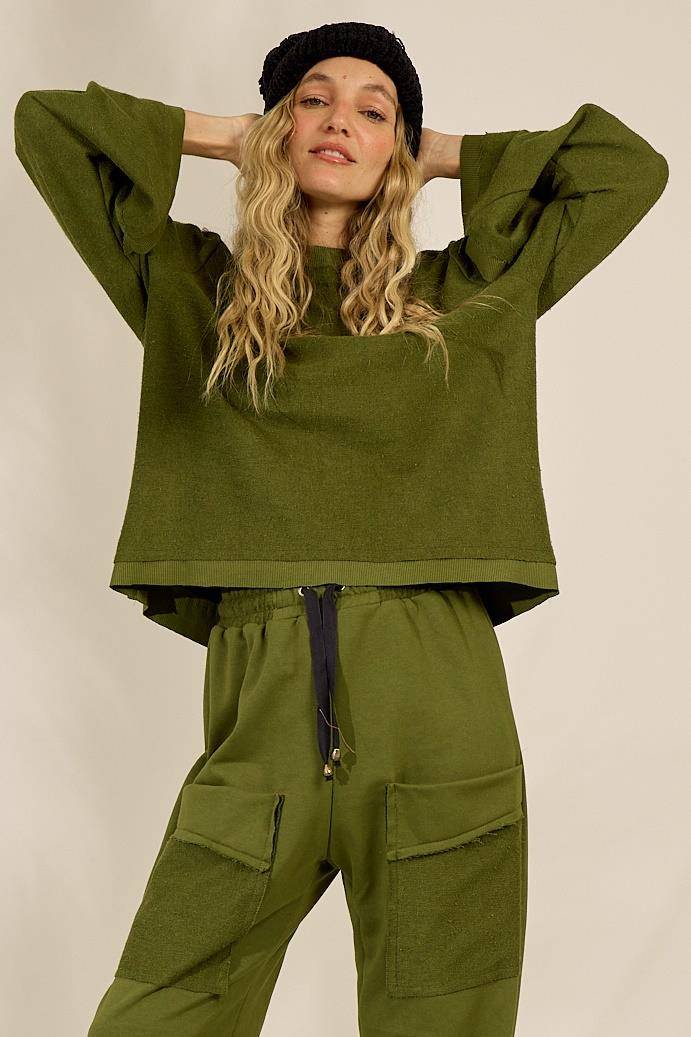 Yacamim A28 Basic Green Long Sleeve Sweatshirt