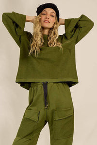 Yacamim A28 Basic Green Long Sleeve Sweatshirt