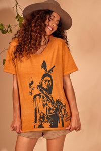 Yacamim Basic Orange Short Sleeve Printed T-Shirt
