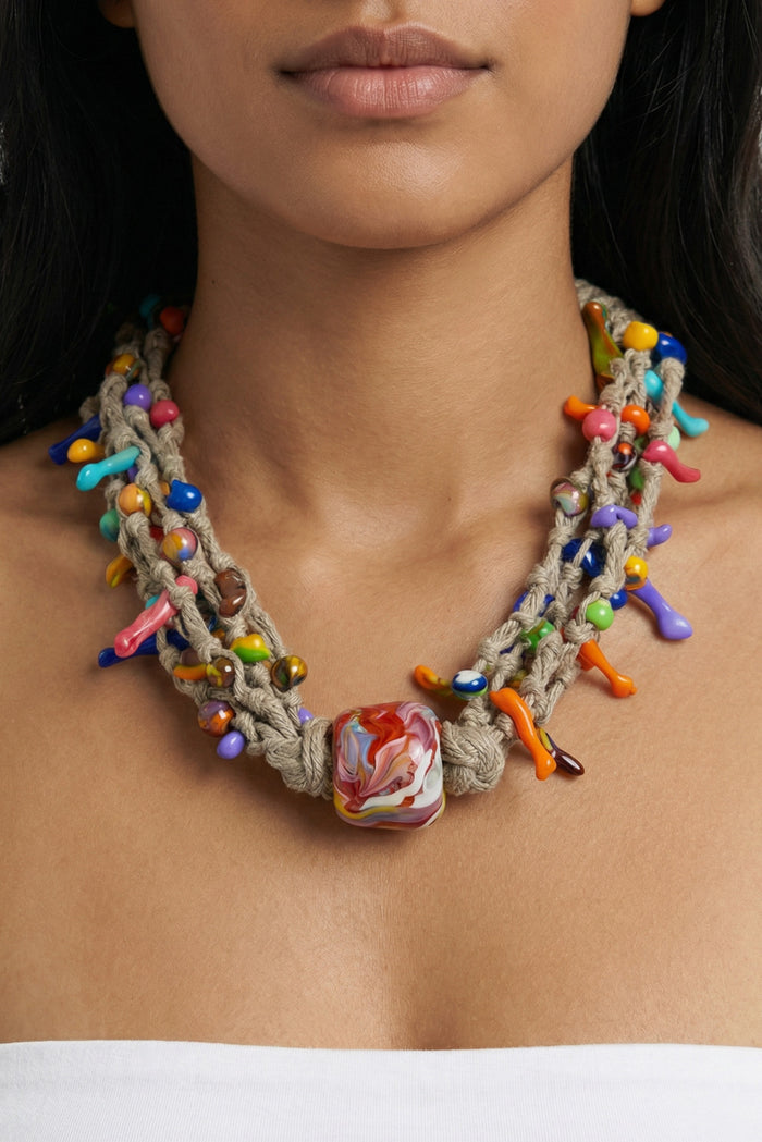 Colar Artesanal De Cordas Coloridas Yacamim #784