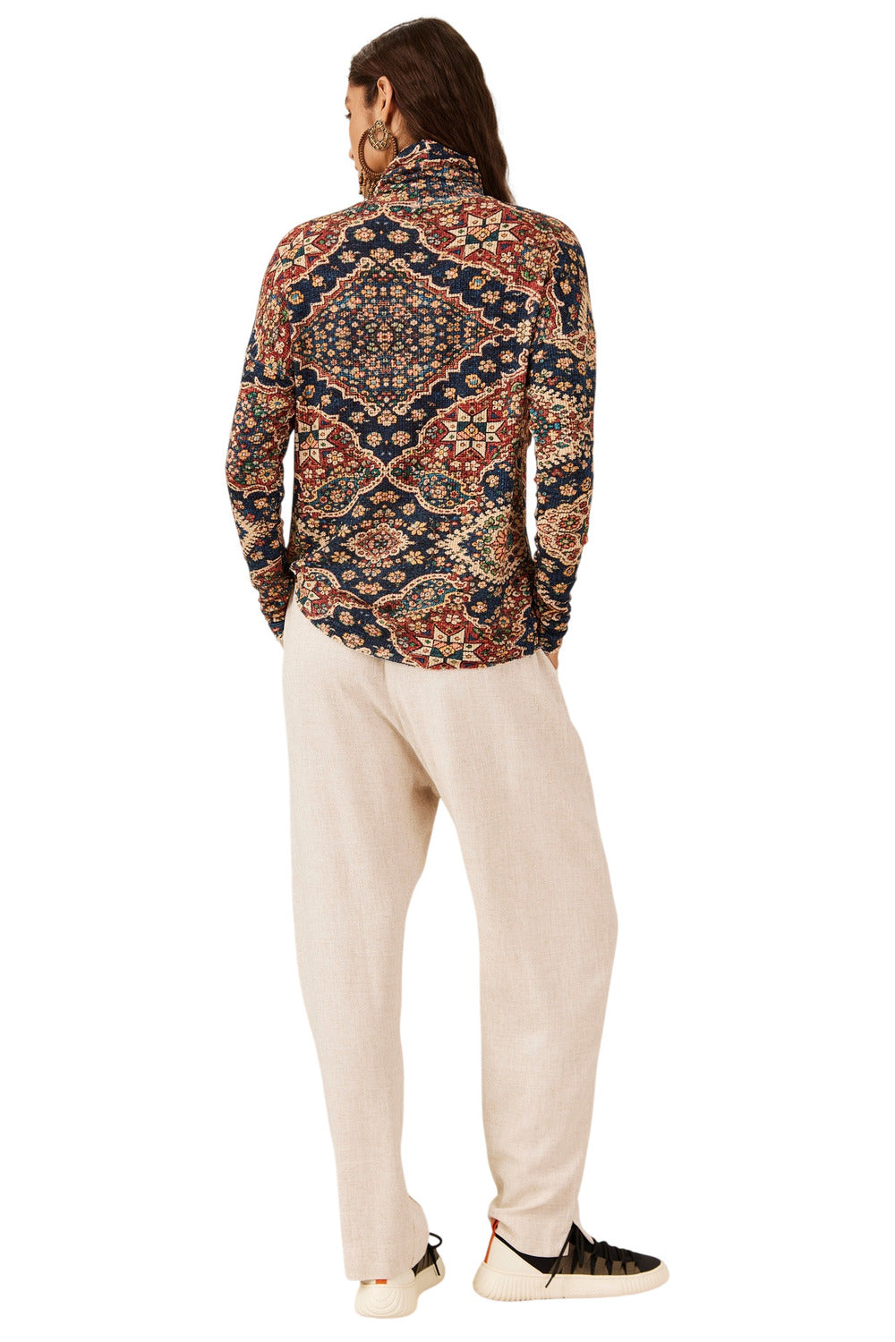 Yacamim A10 Beige Viscose Linen Tailored Trousers