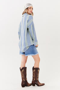 Yacamim Green Striped Loose Shirt A10