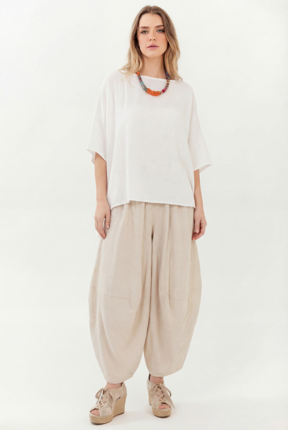 Yacamim H8 Beige Sarouel Trousers with Cut-Outs