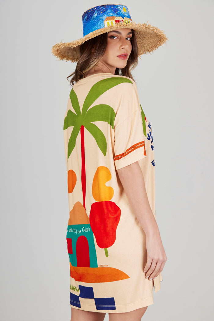 Camiseta Ampla Bege Bahêa Coleção Bahêa Yacamim Q8