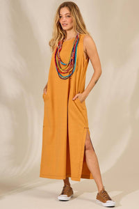 Yacamim E23 Mustard Linen Tank Midi Dress