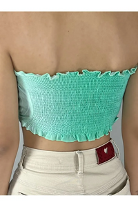 Light Green Yacamim F12 Smocked Back Cropped Top