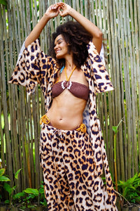 Short Kimono with Tie Waist Animal Print Yacamim I7